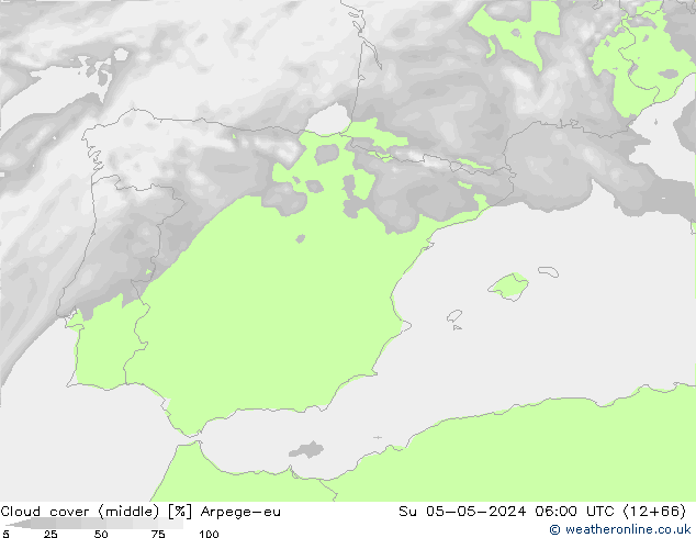 oblačnosti uprostřed Arpege-eu Ne 05.05.2024 06 UTC