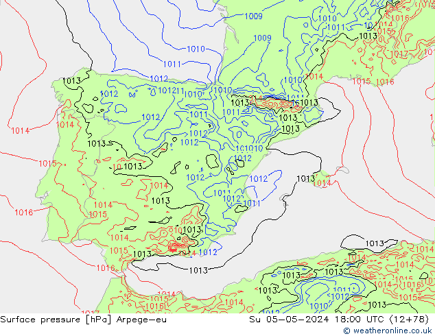 Atmosférický tlak Arpege-eu Ne 05.05.2024 18 UTC