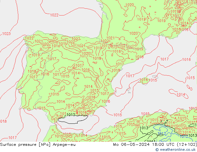 Luchtdruk (Grond) Arpege-eu ma 06.05.2024 18 UTC