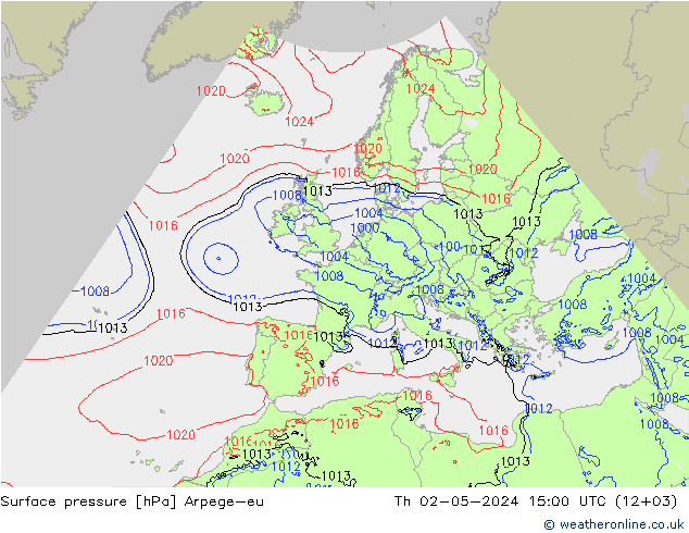 Presión superficial Arpege-eu jue 02.05.2024 15 UTC