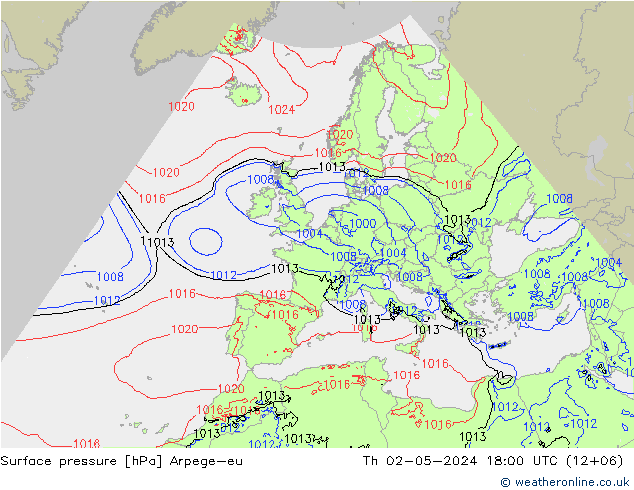 Bodendruck Arpege-eu Do 02.05.2024 18 UTC