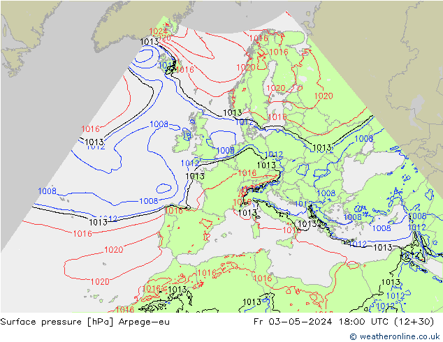 Atmosférický tlak Arpege-eu Pá 03.05.2024 18 UTC