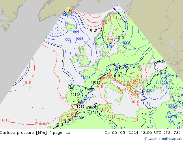 Bodendruck Arpege-eu So 05.05.2024 18 UTC