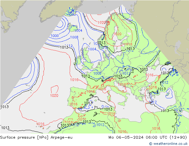Surface pressure Arpege-eu Mo 06.05.2024 06 UTC