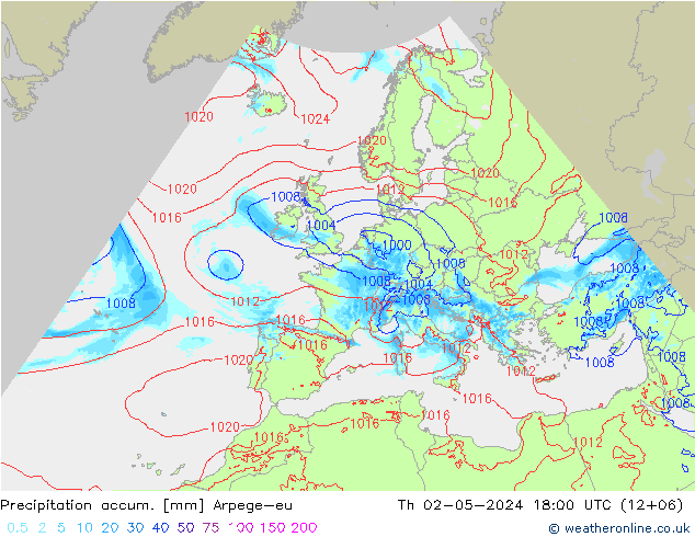 Precipitación acum. Arpege-eu jue 02.05.2024 18 UTC