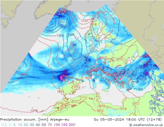 Precipitation accum. Arpege-eu Su 05.05.2024 18 UTC