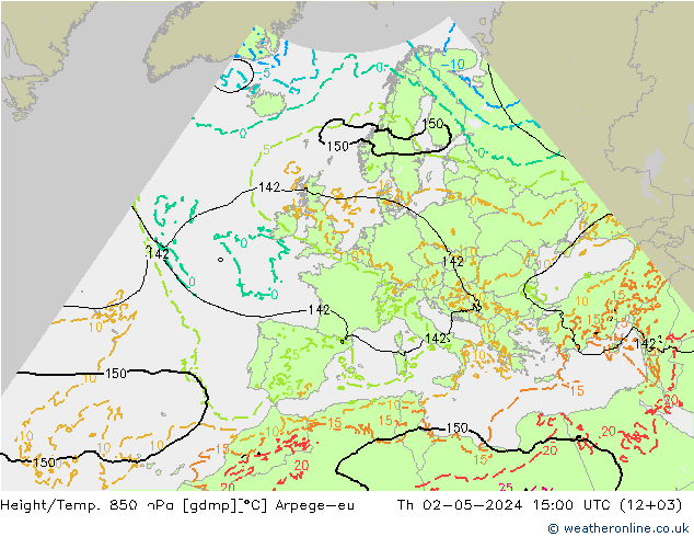 Géop./Temp. 850 hPa Arpege-eu jeu 02.05.2024 15 UTC