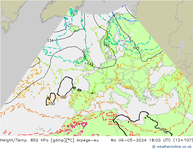 Height/Temp. 850 hPa Arpege-eu Mo 06.05.2024 18 UTC