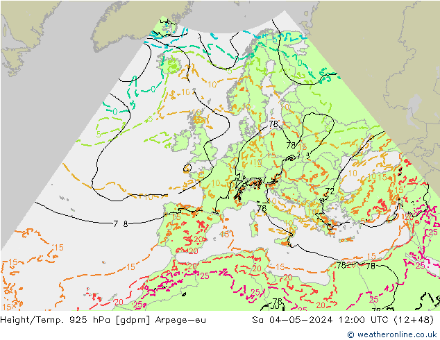 Height/Temp. 925 hPa Arpege-eu  04.05.2024 12 UTC