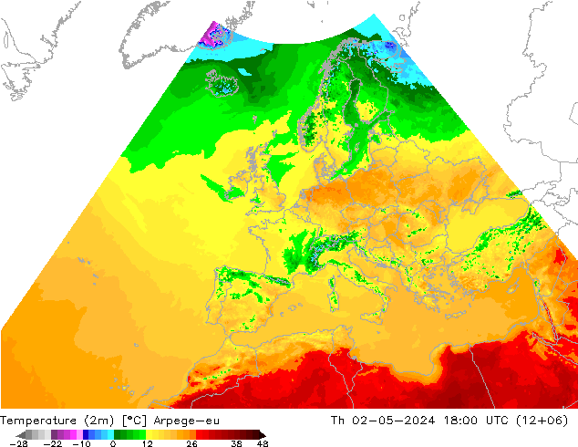 карта температуры Arpege-eu чт 02.05.2024 18 UTC
