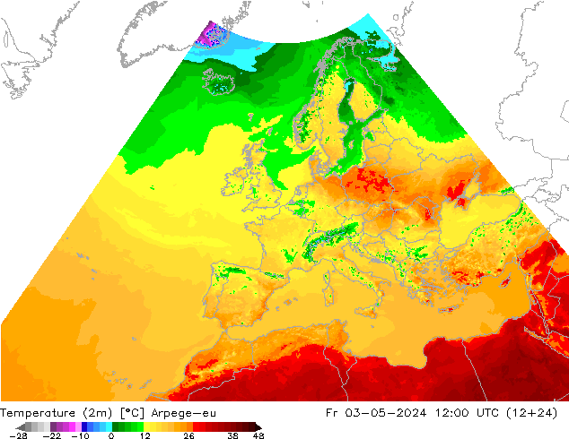 Temperature (2m) Arpege-eu Pá 03.05.2024 12 UTC