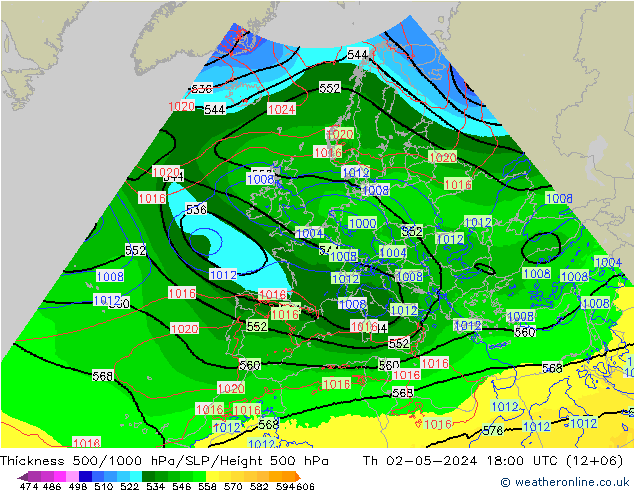 Thck 500-1000hPa Arpege-eu Th 02.05.2024 18 UTC