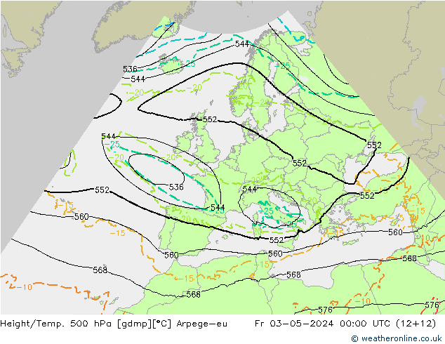 Yükseklik/Sıc. 500 hPa Arpege-eu Cu 03.05.2024 00 UTC