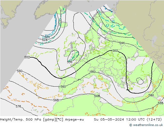 Yükseklik/Sıc. 500 hPa Arpege-eu Paz 05.05.2024 12 UTC