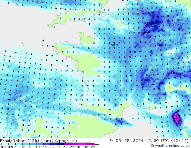 Precipitation (12h) Arpege-eu Fr 03.05.2024 00 UTC