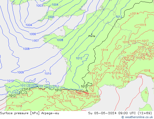 Presión superficial Arpege-eu dom 05.05.2024 09 UTC
