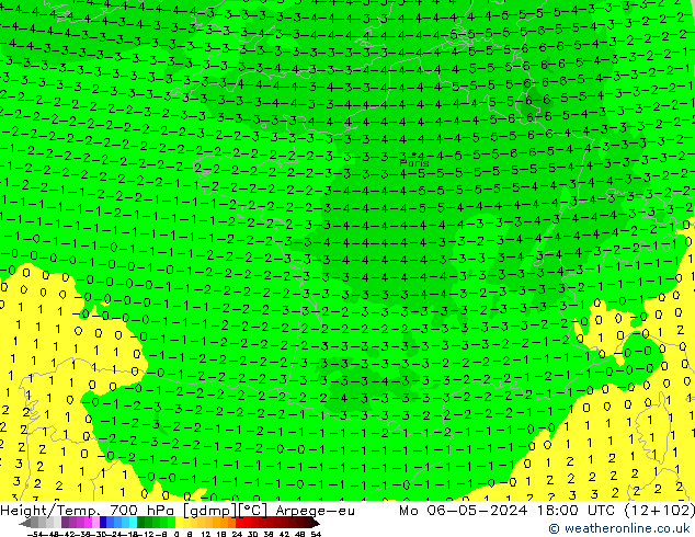 Height/Temp. 700 hPa Arpege-eu pon. 06.05.2024 18 UTC