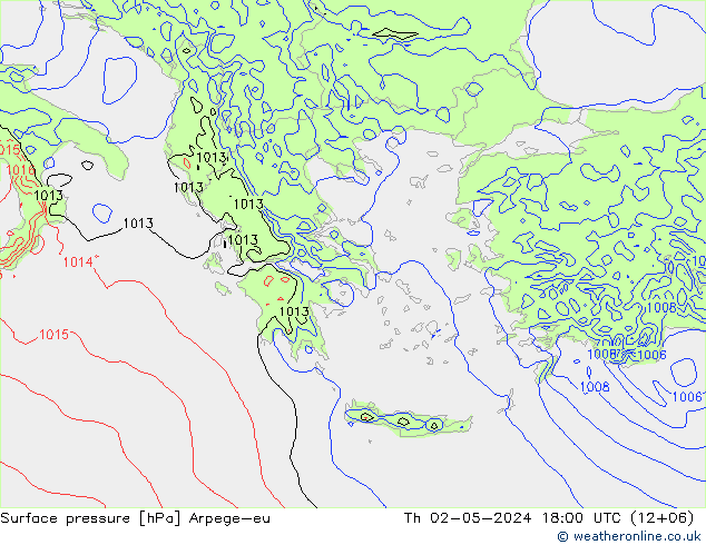 Presión superficial Arpege-eu jue 02.05.2024 18 UTC