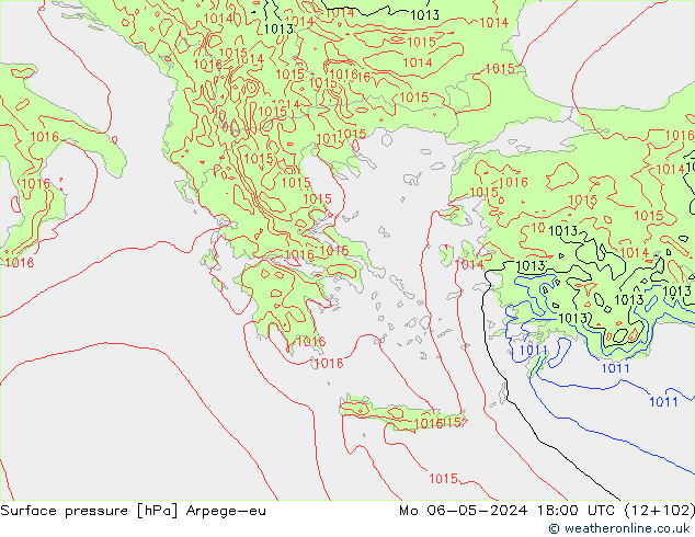 Pressione al suolo Arpege-eu lun 06.05.2024 18 UTC