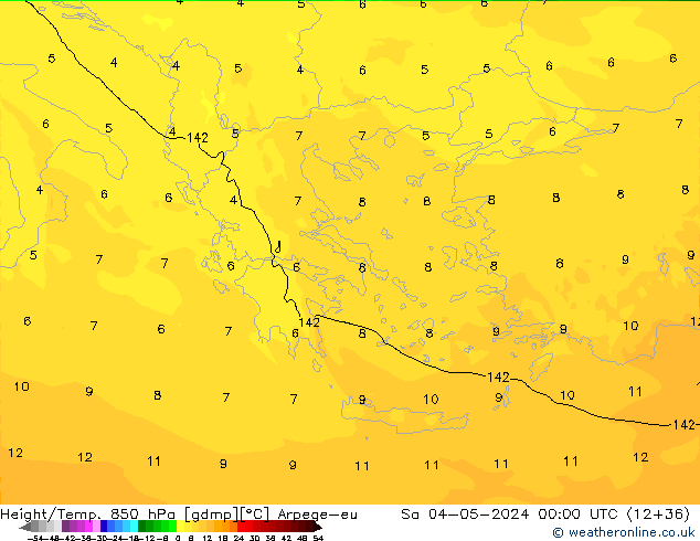 Height/Temp. 850 hPa Arpege-eu Sa 04.05.2024 00 UTC