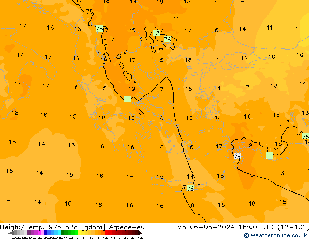 Height/Temp. 925 hPa Arpege-eu Po 06.05.2024 18 UTC