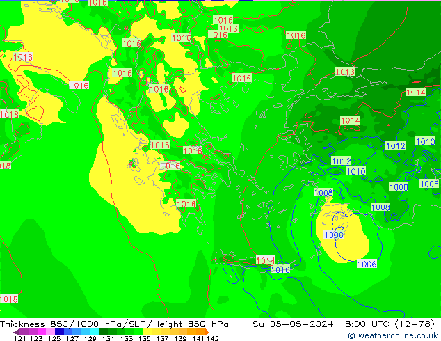 Thck 850-1000 hPa Arpege-eu Dom 05.05.2024 18 UTC