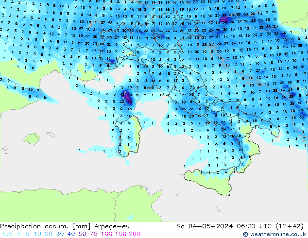 Totale neerslag Arpege-eu za 04.05.2024 06 UTC