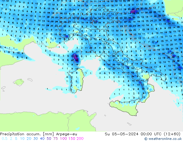 Precipitación acum. Arpege-eu dom 05.05.2024 00 UTC