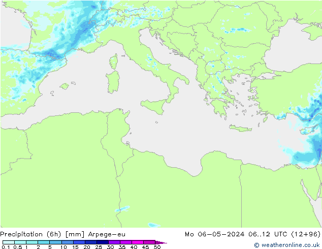 Yağış (6h) Arpege-eu Pzt 06.05.2024 12 UTC