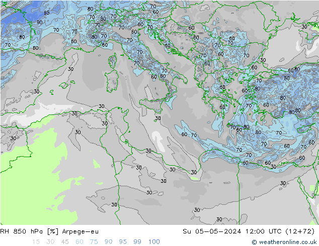 RH 850 гПа Arpege-eu Вс 05.05.2024 12 UTC