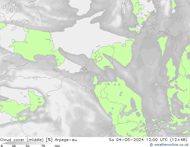 Cloud cover (middle) Arpege-eu Sa 04.05.2024 12 UTC