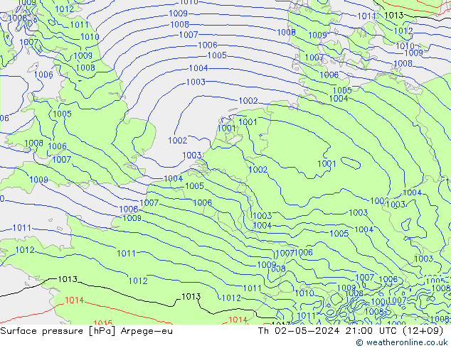 приземное давление Arpege-eu чт 02.05.2024 21 UTC