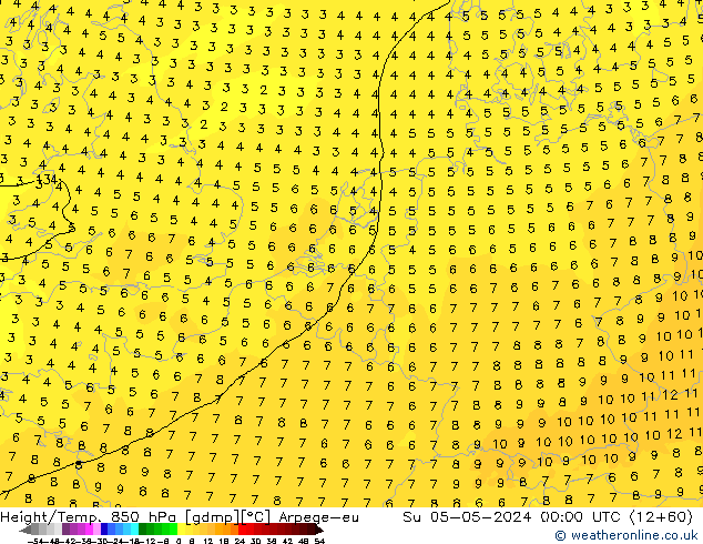 Height/Temp. 850 hPa Arpege-eu Su 05.05.2024 00 UTC