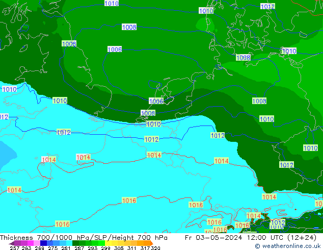 Thck 700-1000 hPa Arpege-eu Fr 03.05.2024 12 UTC