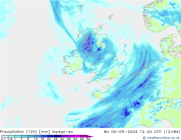 осадки (12h) Arpege-eu пн 06.05.2024 00 UTC