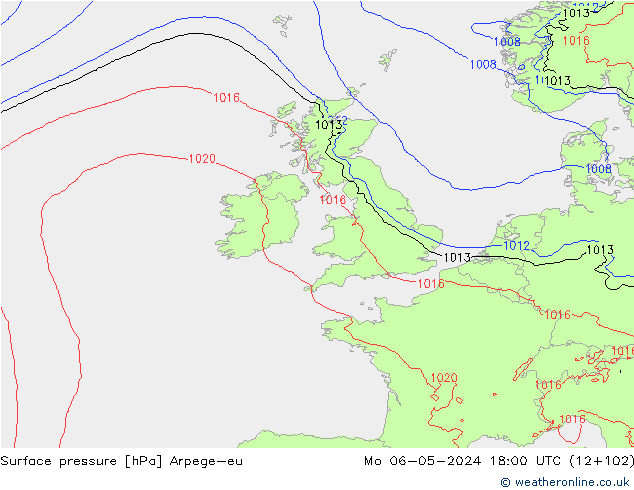 Atmosférický tlak Arpege-eu Po 06.05.2024 18 UTC