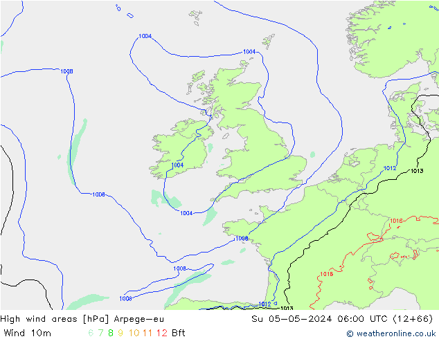 High wind areas Arpege-eu dom 05.05.2024 06 UTC