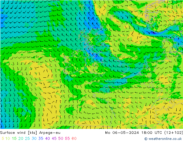 Surface wind Arpege-eu Mo 06.05.2024 18 UTC