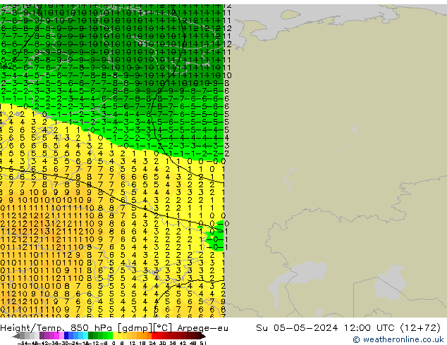 Height/Temp. 850 hPa Arpege-eu Ne 05.05.2024 12 UTC