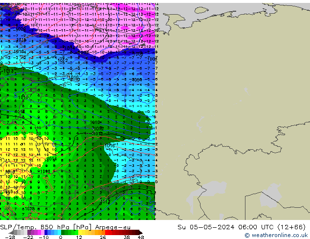 SLP/Temp. 850 hPa Arpege-eu dim 05.05.2024 06 UTC