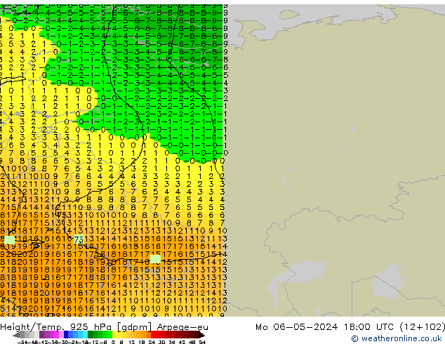 Géop./Temp. 925 hPa Arpege-eu lun 06.05.2024 18 UTC