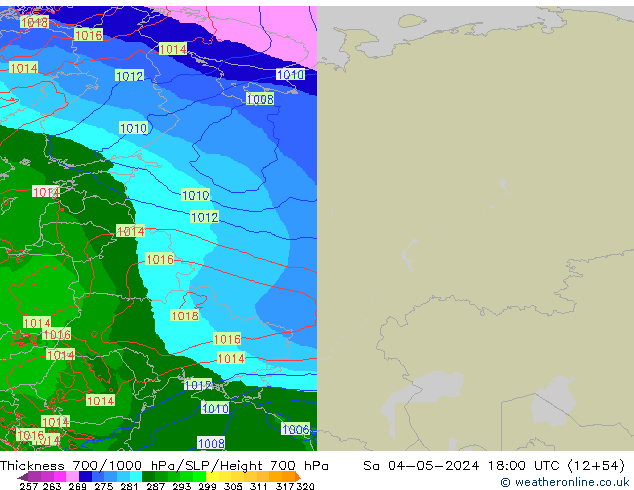 Thck 700-1000 hPa Arpege-eu sam 04.05.2024 18 UTC