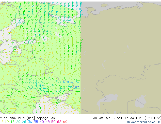 Wind 850 hPa Arpege-eu Mo 06.05.2024 18 UTC