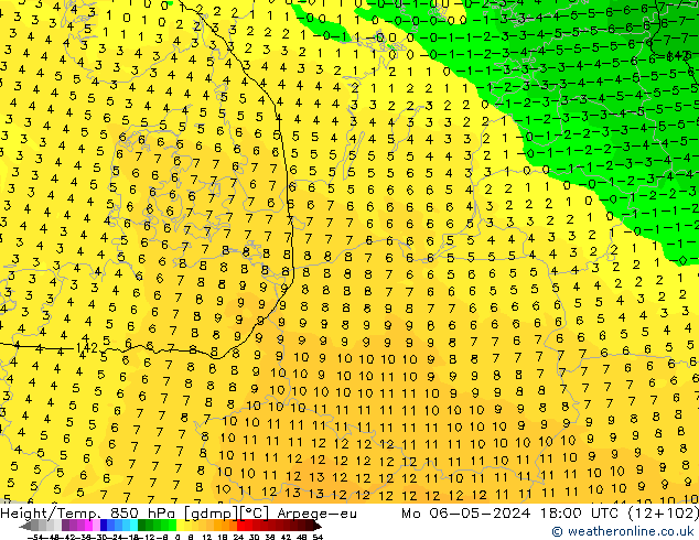 Height/Temp. 850 hPa Arpege-eu Mo 06.05.2024 18 UTC