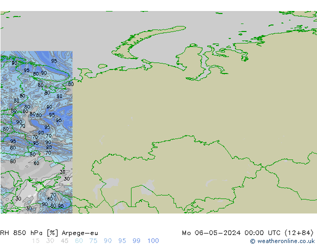 850 hPa Nispi Nem Arpege-eu Pzt 06.05.2024 00 UTC
