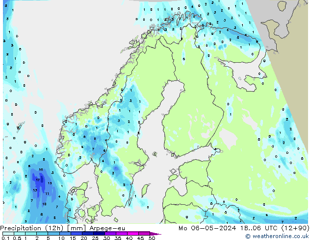 Precipitazione (12h) Arpege-eu lun 06.05.2024 06 UTC