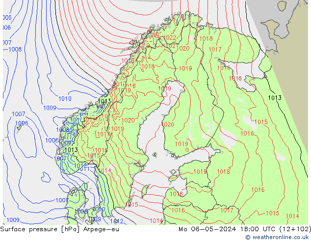 Atmosférický tlak Arpege-eu Po 06.05.2024 18 UTC