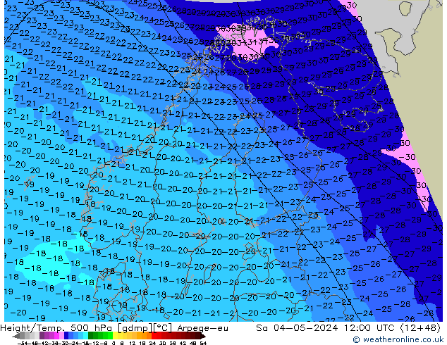 Height/Temp. 500 hPa Arpege-eu Sa 04.05.2024 12 UTC