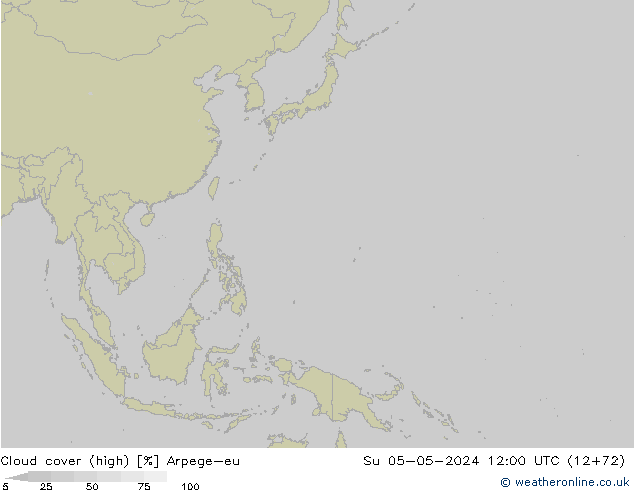 Cloud cover (high) Arpege-eu Su 05.05.2024 12 UTC