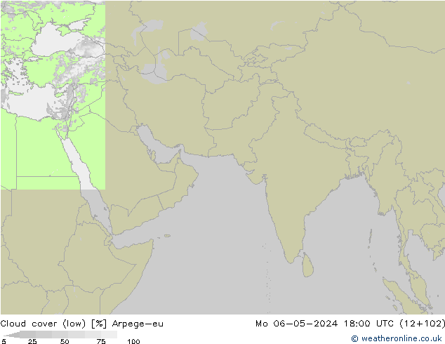 Cloud cover (low) Arpege-eu Mo 06.05.2024 18 UTC